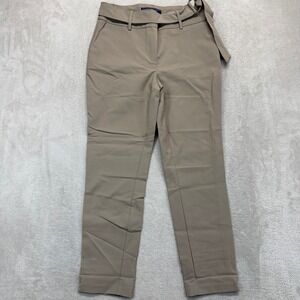 J&L Atelier Pants Women's Small Career Trousers Taupe Belted Tapered Stretch